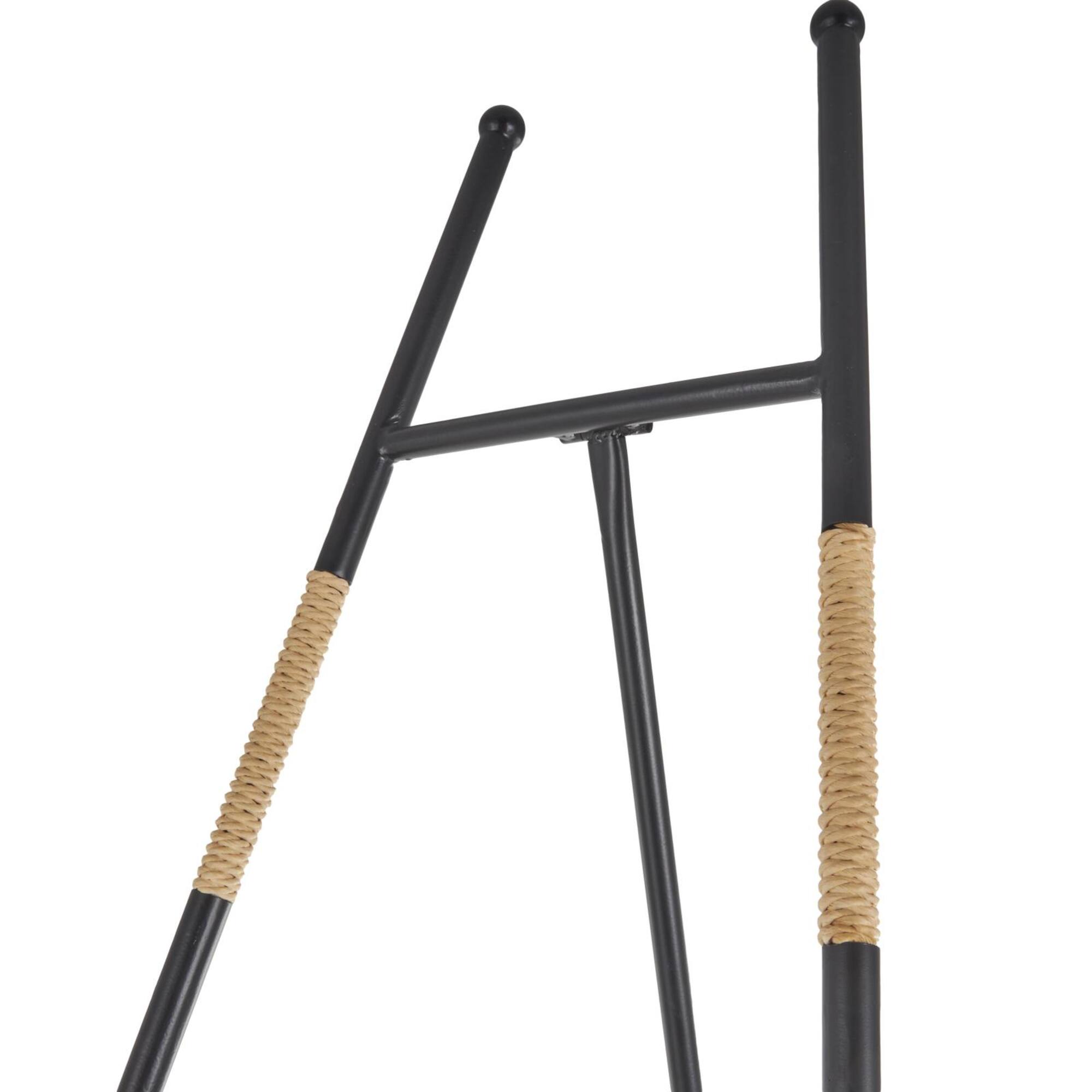 64" Black Metal Slim Foldable 2-Tier Easel with Wrapped Rattan Accents